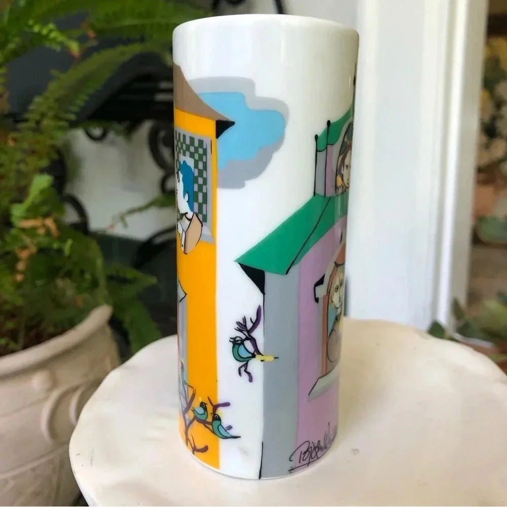 Vintage Bjorn Wiinblad for Rosenthal in Germany Scenes from a Window Oval Vase